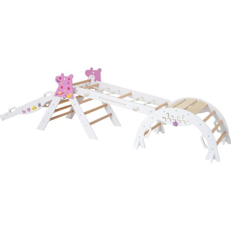 Triangle Jouets d'Escalade pour Bébé Pliables Ensemble d'Escalade Montessori en Bois Aire de Jeux Intérieure avec Arche Rampe Blanc (1/2)