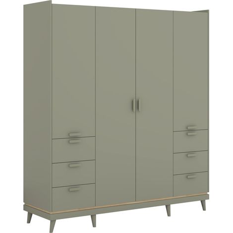 Armario Fertalu 101, Verde + Roble, 215x190x57cm, Puertas de armario: Con bisagras, Número de estantes: 4 (1/4)