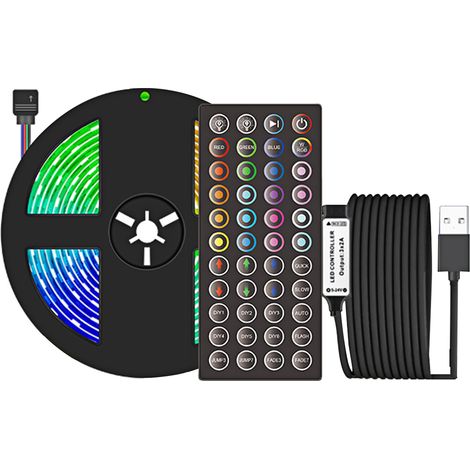 Ruban LED RGB 5V 30 LED/m Étanche IP65 avec Télécommande 20 Couleurs 6 Modes pour Chambre Fête Salon Décoration Ambiance (1/5)