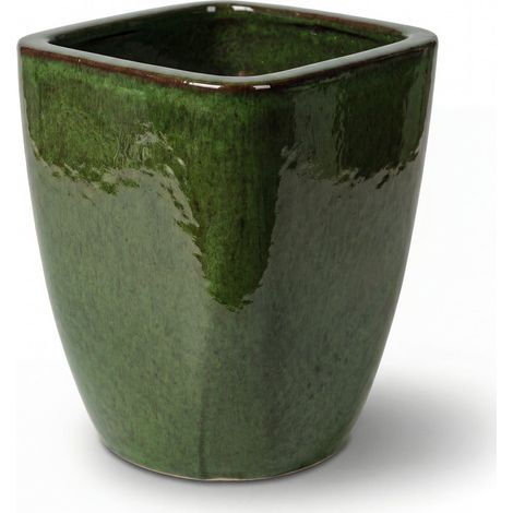 Pot grande taille d'extérieur VAUBAN 18x21cm vert tropical, fait main en terre cuite émaillée, résistant au gel (1/2)