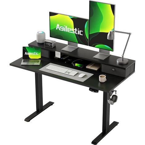 Elektrischer Schreibtisch höhenverstellbar 120x60cm mit 2 Schubladen, Schwarz (1/5)