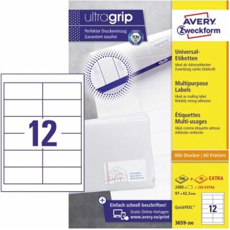 Universaletikett ultragrip 97 x 42,3 mm (B x H) nicht wieder ablösbar Papier weiß 2.640 Etik./Pack. (1/5)