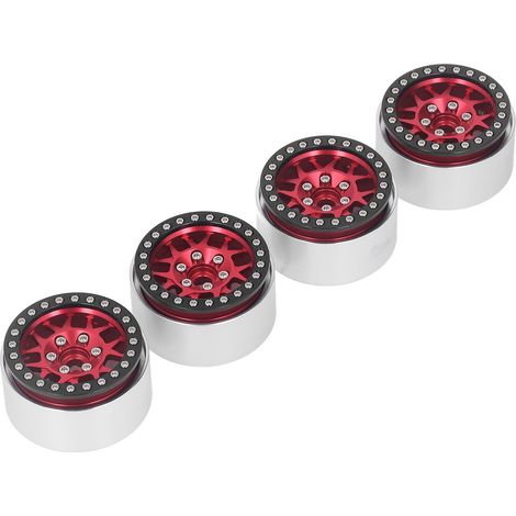 Vier 1,9-Zoll RC Beadlock-Räder aus Aluminiumlegierung, passend für den Axial SCX10 90046 AXI 03007 1/10 RC Crawler, rot. (1/5)