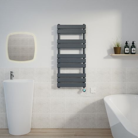 Flat Electric Towel Rail Thermostatic Timer Grey/Chrome 1000x450