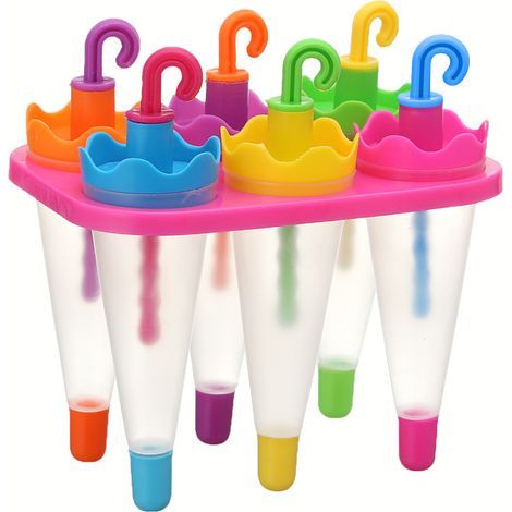 Stampo per ghiaccioli con 6 bastoncini riutilizzabili a forma di ombrello, in plastica, multicolore (1/5)