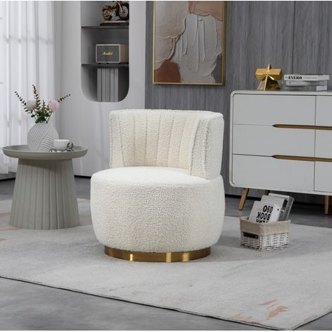 Sillón giratorio 62.5x62x69.5 cm blanco en Lammfell-Optik con giro 360° y respaldo envolvente (1/5)