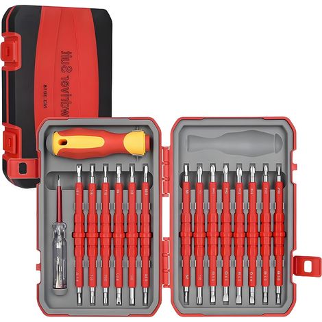 Jeu de tournevis isolés pour électriciens – Poignée ergonomique, embouts aimantés, durable pour les travaux électriques, tournevis pour prises et douilles, outil multifonction (29 en 1) (1/4)