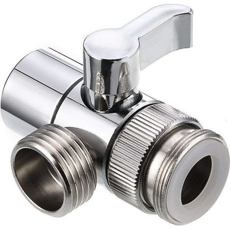 Omstelkraan voor op kraan - G1/2 aansluiting - Omstelkraan Douche - 3-weg omschakelventiel - douche-adapter - Afsluitkraan - Douchekop Schakelaar - Omschakelventiel - Zilverkleurig - voor Badku (1/5)