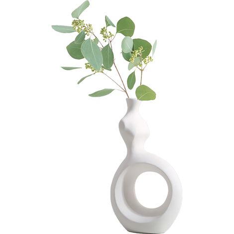 Vase décoratif blanc créatif haut de gamme avec fleurs séchées abstraites légères pour meuble TV bureau showroom (1/5)