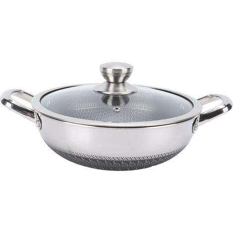 Poêle à frire antiadhésive allant au lave-vaisselle, poêle à induction, cuisinière à gaz compatible nid d'abeille double face avec couvercle en acier inoxydable 316 26 cm 8 cm (1/5)