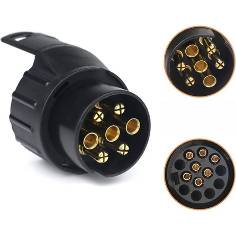 Adaptateur 7 vers 13 broches pour remorque – Connecteur attelage 12V/24V – ABS et cuivre – Compatible remorques standard européennes (1/5)