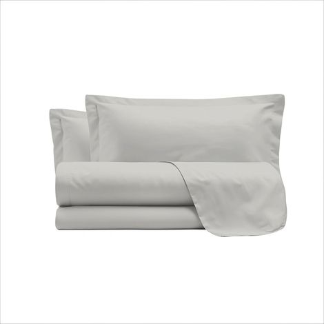 Set Lenzuola Sopra Sotto e Federe Matrimoniale Maxi 180x200 cm Linea Cloe in Raso di Cotone Grigio Chiaro (1/4)