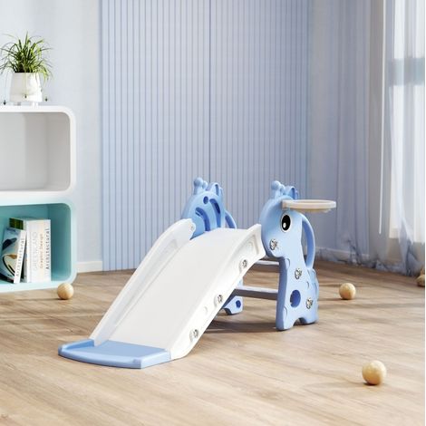 Tobogán infantil 3 en 1 con forma de jirafa, con canasta y pelota, azul, OKWISH (1/5)