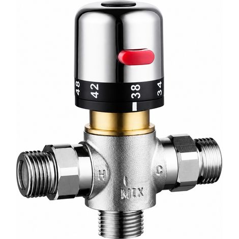 Mitigeur thermostatique de douche en laiton chromé CTM504 cartouche 35mm raccord 14mm mural pour chauffe-eau solaire 1-99°C – Livraison gratuite (1/5)