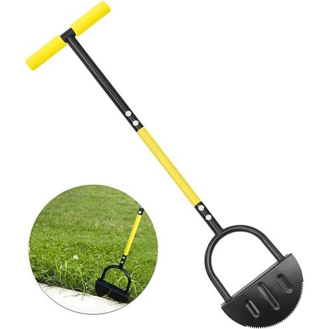 Couteau à lame demi-lune pour bordures de pelouse – Manche de 107 cm – Lame dentelée en V – Semelle étagée de 23 cm de large – Pour trottoirs, allées et parterres de fleurs (1/4)