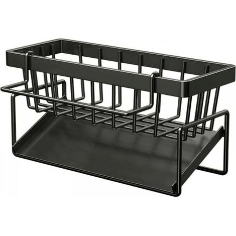 Organisateur d'Évier, Organiseur avec Bac de Vidange Amovible, Organisateur de Cuisine en Acier Inoxydable, Multifonctionnel 2 en 1 Porte Éponges pour (Noir) (1/5)