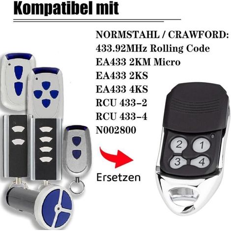 Télécommande garage à code tournant 433,92 MHz – Lot de 2, 4 boutons, couvercle coulissant, compatible Normstahl Crawford (1/3)