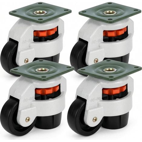 Lot de 4 Roulettes de Nivellement 60f, capacité de charge 500 kg, roues de transport pour établi rétractable, pour meubles et machines (1/5)
