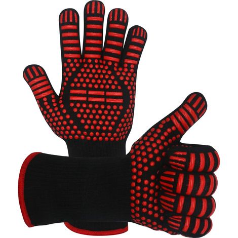 Guanti da barbecue, guanti da griglia resistenti al calore fino a 800 °C, guanti da barbecue ignifughi, guanti da forno in silicone antiscivolo per barbecue, cottura al forno, cucina, grigliate, salda (1/4)