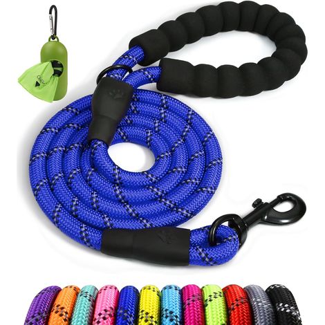 1 - Laisse Chien - Corde Nylon - Poignée Rembourrée Et Fils Réfléchissants - Pour Promenade Nocturne Et Randonnée - Bleu Foncé - 180x1,2cm (1/5)