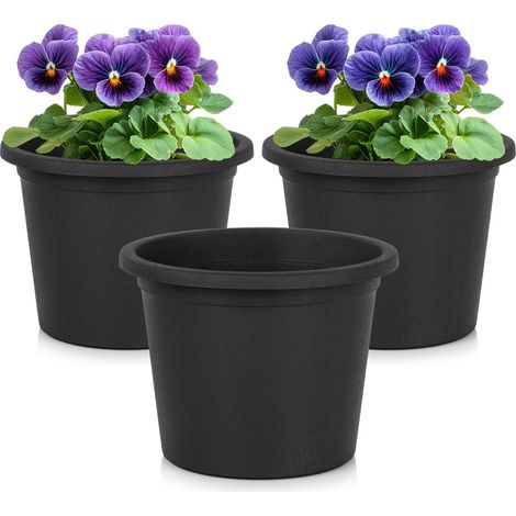 Vaso da giardino in plastica, nero, rotondo, 14,5 cm, 3 pezzi.