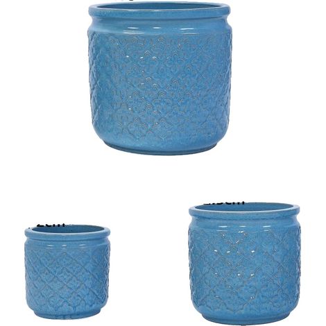 Fioriera, stile classico, set da tre, blu antico (1/2)