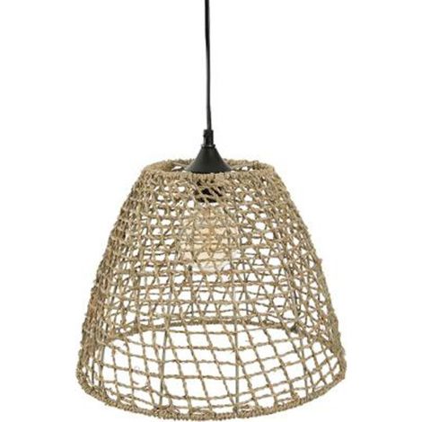 Atmosphera – Lampe suspension vintage cône 33cm – Métal et rotin – Abat-jour D. 35cm – Douille E27 – Alimentation secteur – Puissance max 40W (1/2)