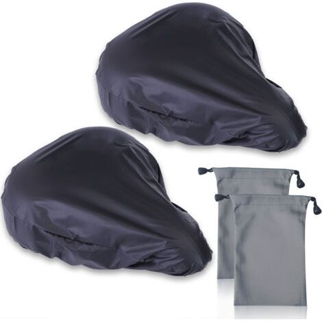 Lot de 2 housses de selle imperméables pour vélo, housse de selle élastique noire avec 2 sacs de rangement étanches, housse anti-poussière pour selle de VTT-AquaForge (1/5)
