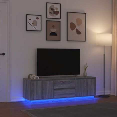 Meuble TV avec LED-Banc TV-Meuble Télé avec lumière LED sonoma gris 160,5x41x50 cm 149122 (1/5)