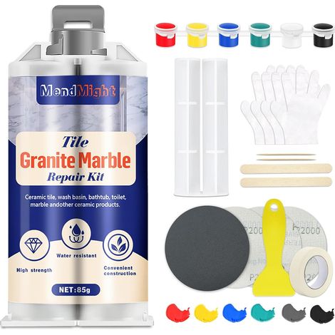Kit Reparation Carrelage, Kit Réparation Receveur de Douche Résine, Kit de Réparation pour Comptoirs en Quartz et Marbre pour ébréchures, Trous, Bosses, Défauts, Rayures et Fissures (1/5)