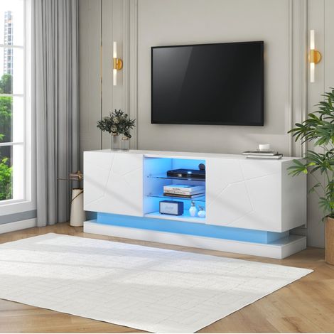 CHICFURN Mobile TV 160x38,5x60 cm bianco opaco, ripiano in vetro, per TV fino a 70 pollici (1/5)
