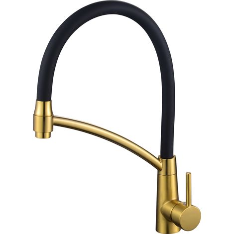 Kitchen electroplated sink single-pipe faucet, hot and cold water dual-use pull-out household sink rotating all-copper faucet - Little Goddess brushed gold model
