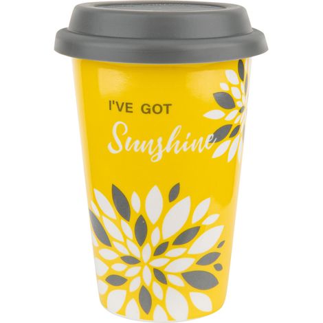 Tazza in porcellana Florina Sunshine con coperchio in silicone, 380 ml, fantasia mista.
