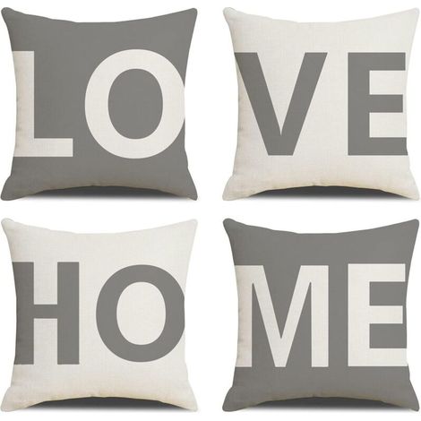Cushion Cover Set of 4 45 x 45 cm Love Home Cotton Linen Decorative Pillow Case for Bed Car Home Living Room Bedroom for Sofa Bedroom Garden