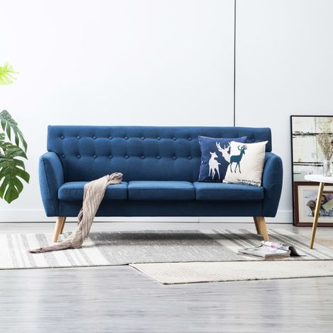 Vidaxl – Canapé droit 3 places en tissu bleu – Dimensions 172x70x82 cm – Cadre MDF stable – Confort rembourré en mousse (1/8)