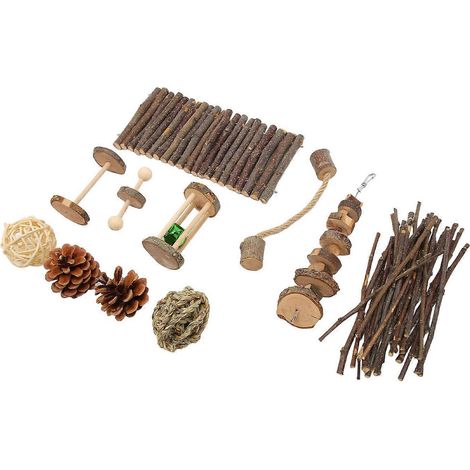 Ensemble de jouets pour hamster : tunnel à mâcher les dents, ficelle, herbe, balle en rotin, bâtonnets en bois, molaire pour petits animaux (1/3)