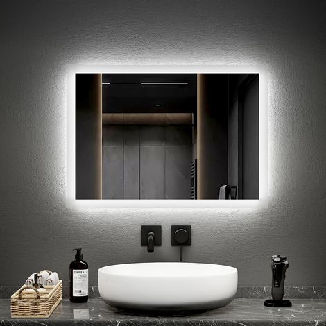 EMKE LED Wandspiegel mit Anti-Beschlag 50x70cm Mechanischem Schalter Kaltweiß Warmweiß mit Satinierter Rand
