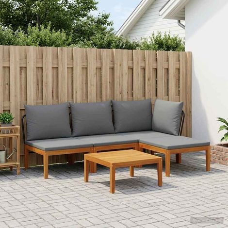 vidaXL 5 pcs Garden Lounge Set with Cushions Solid Acacia Wood & Rope (1/5)