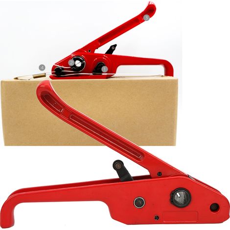 Tendeur de feuillard manuel, outil combiné rouge sans joint, outil de cerclage pour feuillard PET/PP de 16 à 19 mm, rouge (1/5)