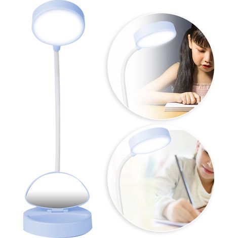 Lampe de bureau miniature avec miroir de maquillage, lampe de lecture, lampe USB de protection des yeux, mini cadeau pour la maison, veilleuse LED, bleue. (1/5)