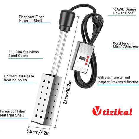 Scaldabagno elettrico portatile a immersione da 3000 W, in acciaio inox 304, con termometro e controllo della temperatura - ALTRO (1/4)