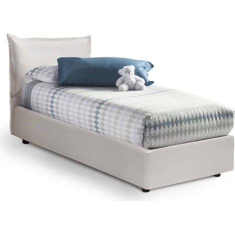 Talamo Italia - Letto singolo Anathema, Letto contenitore con rivestimento in ecopelle, 100% Made in Italy, Apertura laterale, adatto per materasso Cm 80x190, Bianco