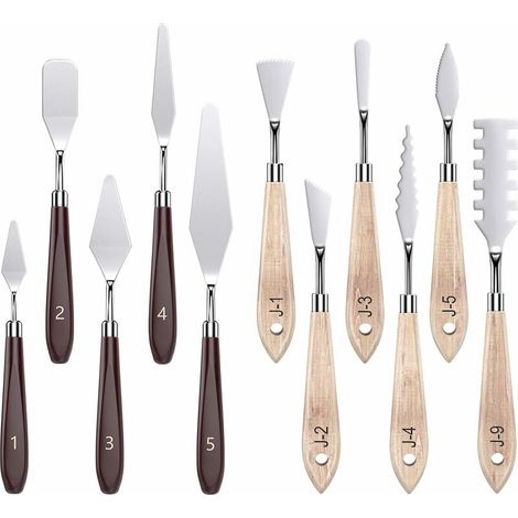 Palettenmesser, 11-teiliges Künstler-Spachtelset aus Edelstahl für Ölmalerei, Farbmischzubehör mit Holzgriff für Öl- und Acrylmalerei auf Leinwand (1/5)