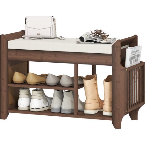 HOMCOM Shoe Bench Cushioned Seat 80 cm Dark Brown and Cream