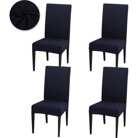 Ensemble de 4 housses de chaise, housses de chaise de salle à manger extensibles universelles, housses de chaise pour mariage, fête à la maison, bleu foncé (1/5)