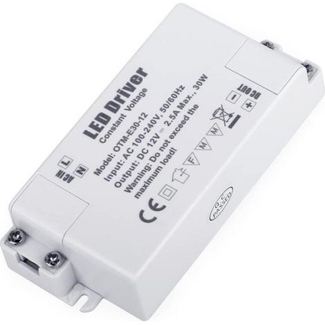 Transformateur LED - 30 W - 12 V DC - 2,5 A - IP44 - Pour Bandes LED et Ampoules MR16 G4 MR11 - 1 Pièce (1/4)
