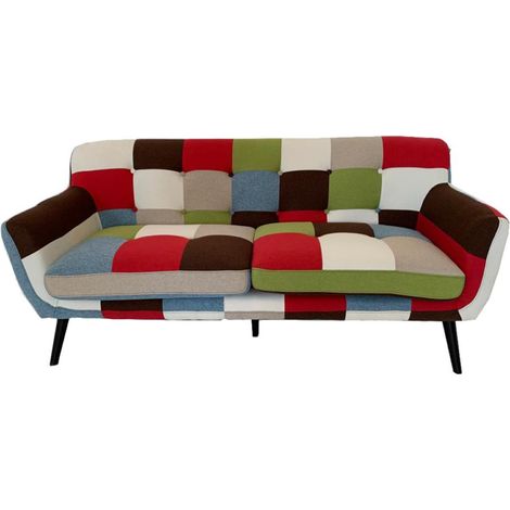 Divano a 3 posti in tessuto patchwork 175 cm con gambe in metallo seduta imbottita (1/3)