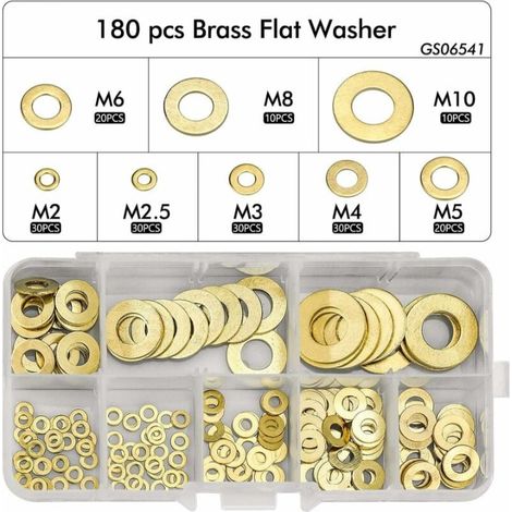 180pcs Rondelle Plate, Joint Rondelle Plate en Laiton Assortiment, M2 M2.5 M3 M4 M5 M6 M8 M10 Rondelle Plate pour L'étanchéité des Vis Bagues D'étanchéité-Livré avec Boîte (1/5)