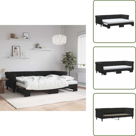 Sofá cama con cama nido - vidaXL Sofá cama nido con colchón terciopelo negro 80x200 cm - Sofá cama negro