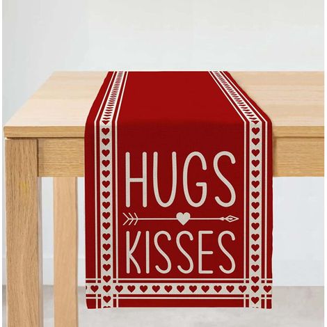 Chemin de table Saint-Valentin 13x72 pouces Cœur Bande Rouge Ferme Intérieur Extérieur Vintage Vacances Câlins Bisous Thème Rassemblement Dîner Décoration de Fête (1/5)